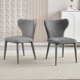 VELLUTO Modern Kitchen Dining Room Chairs Faux Leather Flannel Accent Chairs Metal Vanity Lounge Chair with Back for Living Room Set of 2 (Dark Grey)