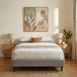 Bedframe with Wooden Slats (Light Grey) – Double