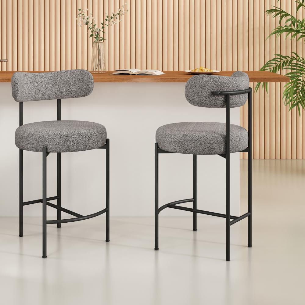 Contemporary Grey Boucle Elsa Low Bar Stools