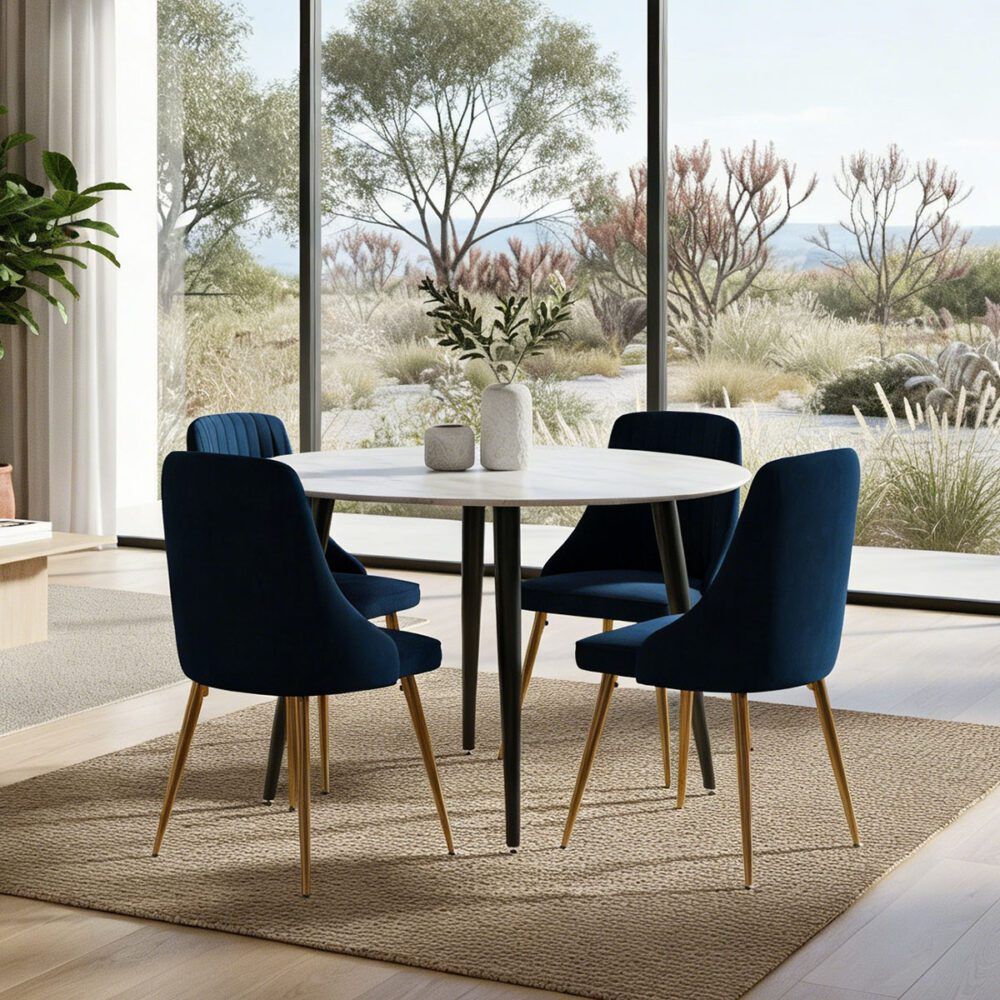 5Pc Blue Velvet Bistro Dining Set