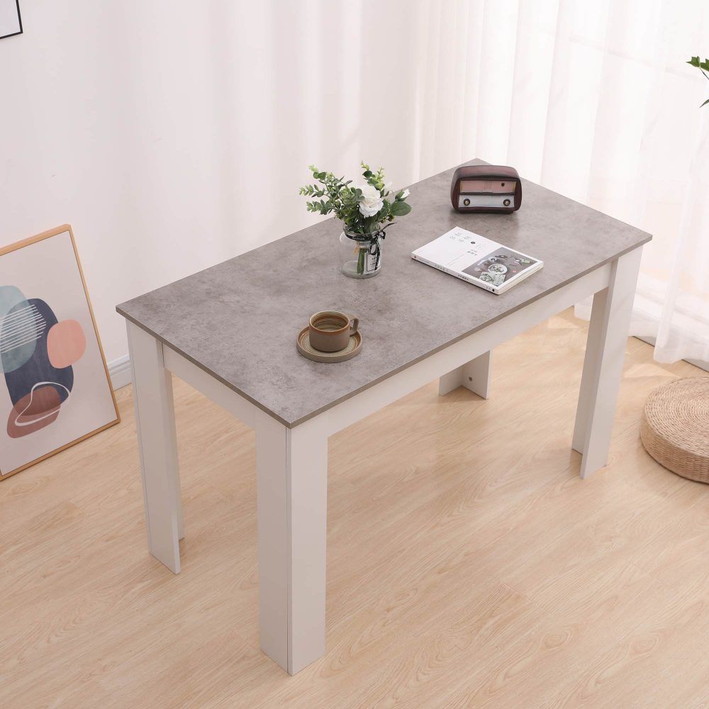 5Pc Grey Rectangular Dining Table with 4x Blue Velvet Chairs