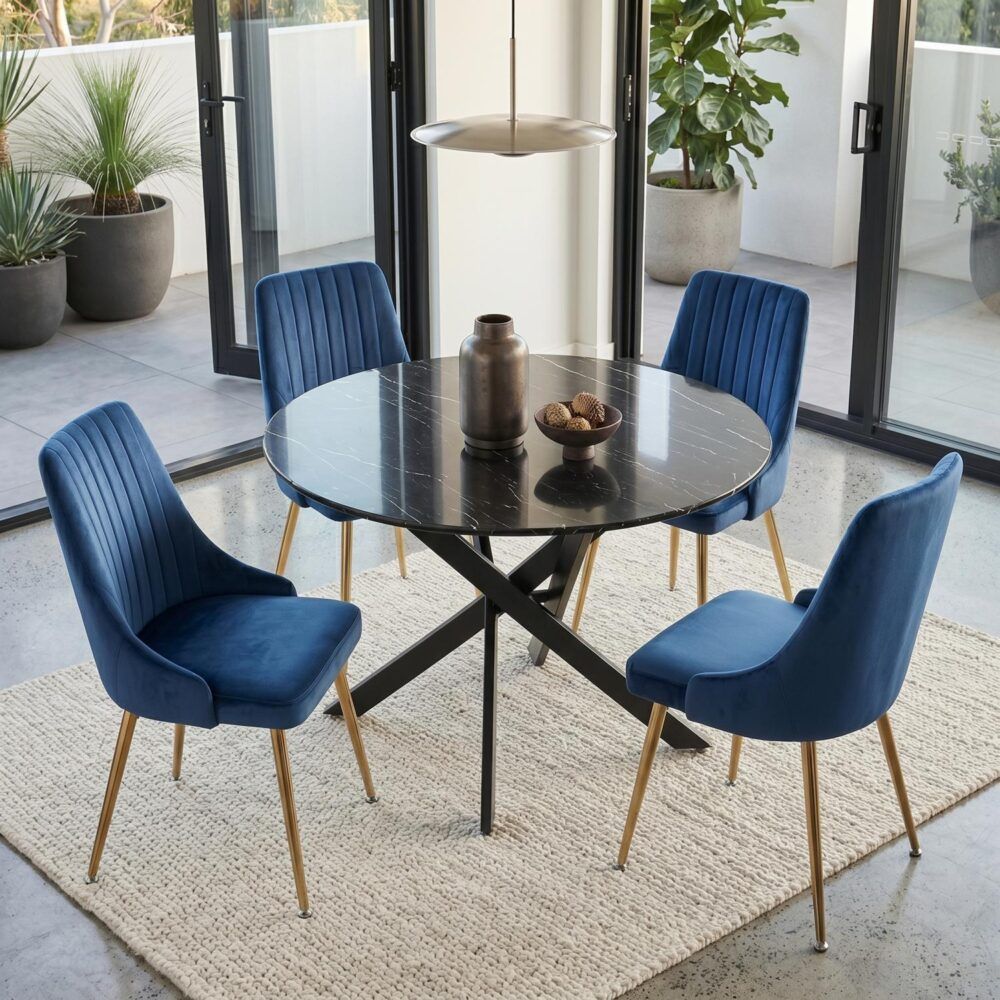 5Pc Marble Masterpiece Dining Table and Chair Set