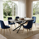 7Pc Dining Delight: Rectangular Table and Navy Velvet Chairs Dining Set
