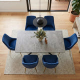 7Pc Dining Delight: Rectangular Table and Navy Velvet Chairs Dining Set
