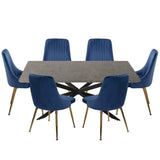 7Pc Dining Delight: Rectangular Table and Navy Velvet Chairs Dining Set