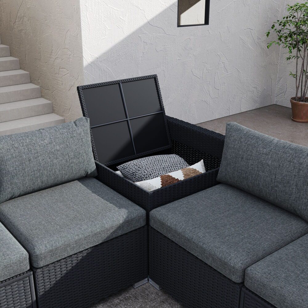 8PCS Outdoor Furniture Modular Lounge Sofa Lizard-Black