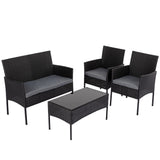 4 Seater Wicker Outdoor Lounge Set-Black