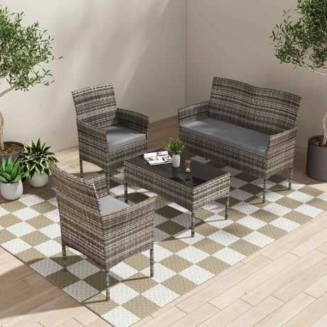 4 Seater Wicker Outdoor Lounge Set &#8211; Mixed Grey