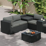 7PC Outdoor Wicker Loveseat Setting with Storage Corner (Black)