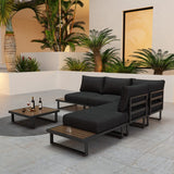 Modern Outdoor 7 Piece Lounge Set with Slatted Polywood Design Tables