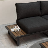 Modern Outdoor 7 Piece Lounge Set with Slatted Polywood Design Tables