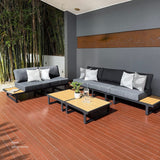 Modern Outdoor 7 Piece Lounge Set with Slatted Polywood Design Tables
