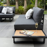 Modern Outdoor 7 Piece Lounge Set with Slatted Polywood Design Tables