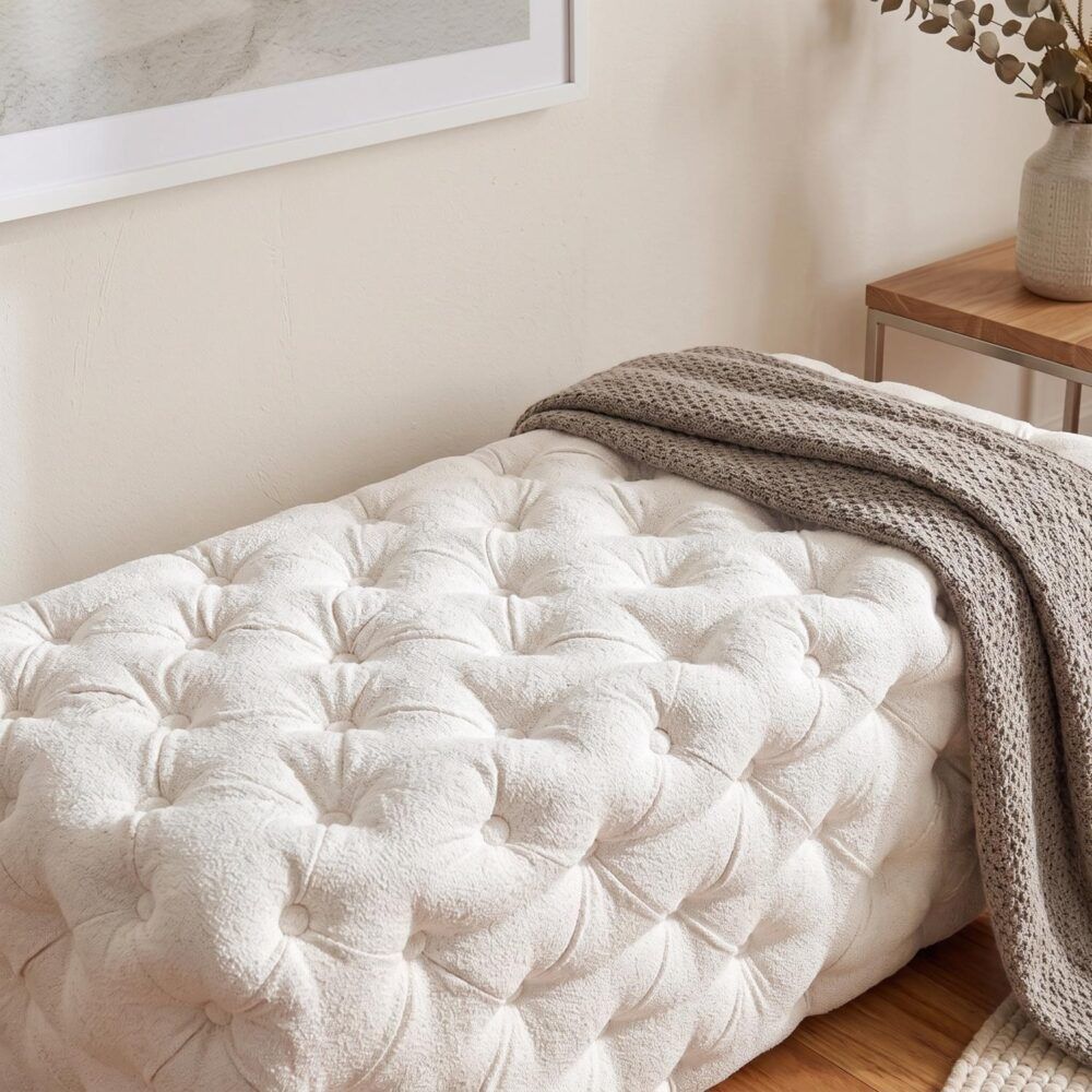 Elsa Tufted Ottoman Beach Boucle White-Rectangular