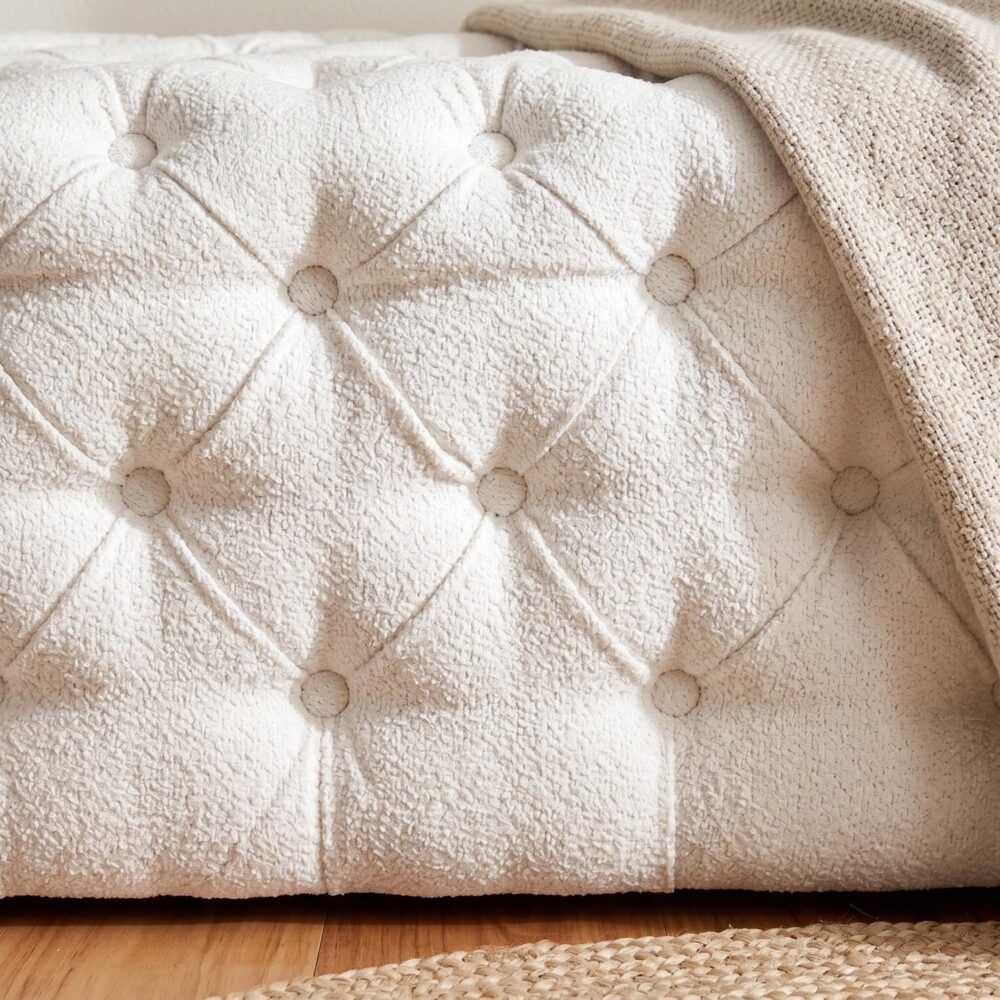 Elsa Tufted Ottoman Beach Boucle White-Rectangular