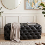 Black Leathaire Ottoman-Rectangular