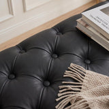 Black Leathaire Ottoman-Rectangular