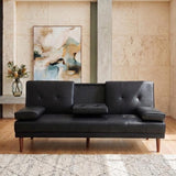 3 Seater Adjustable Sofa Bed With Cup Holder Black