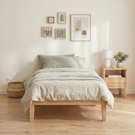 Single Size Warm Wooden Natural Bed Base Frame – King Single