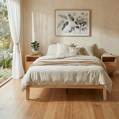 Warm Wooden Natural Bed Base Frame – Queen