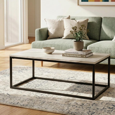 Industrial Style Marble Effect Rectangular Coffee Table