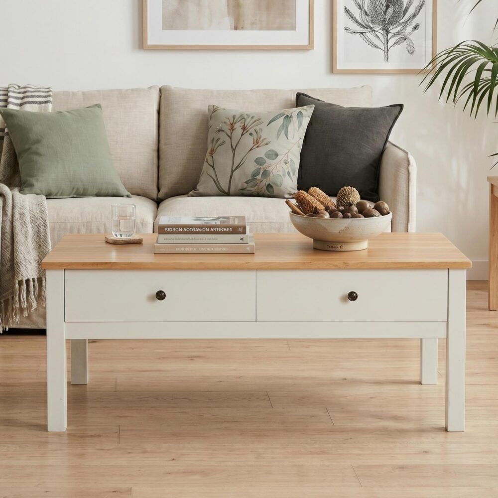 Sleek Natural Wood Rectangle Coffee Table