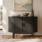 Mid-Century Black Ribbed Sideboard Cabinet