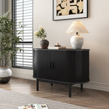 Mid-Century Black Ribbed Sideboard Cabinet