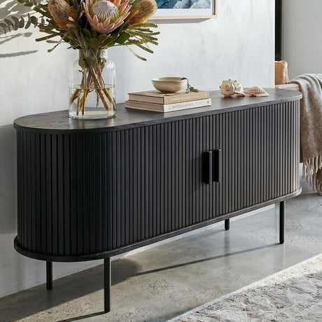 Ribbed Black Sideboard with Sliding Doors