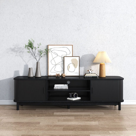 160cm Ribbed Black Entertainment Unit