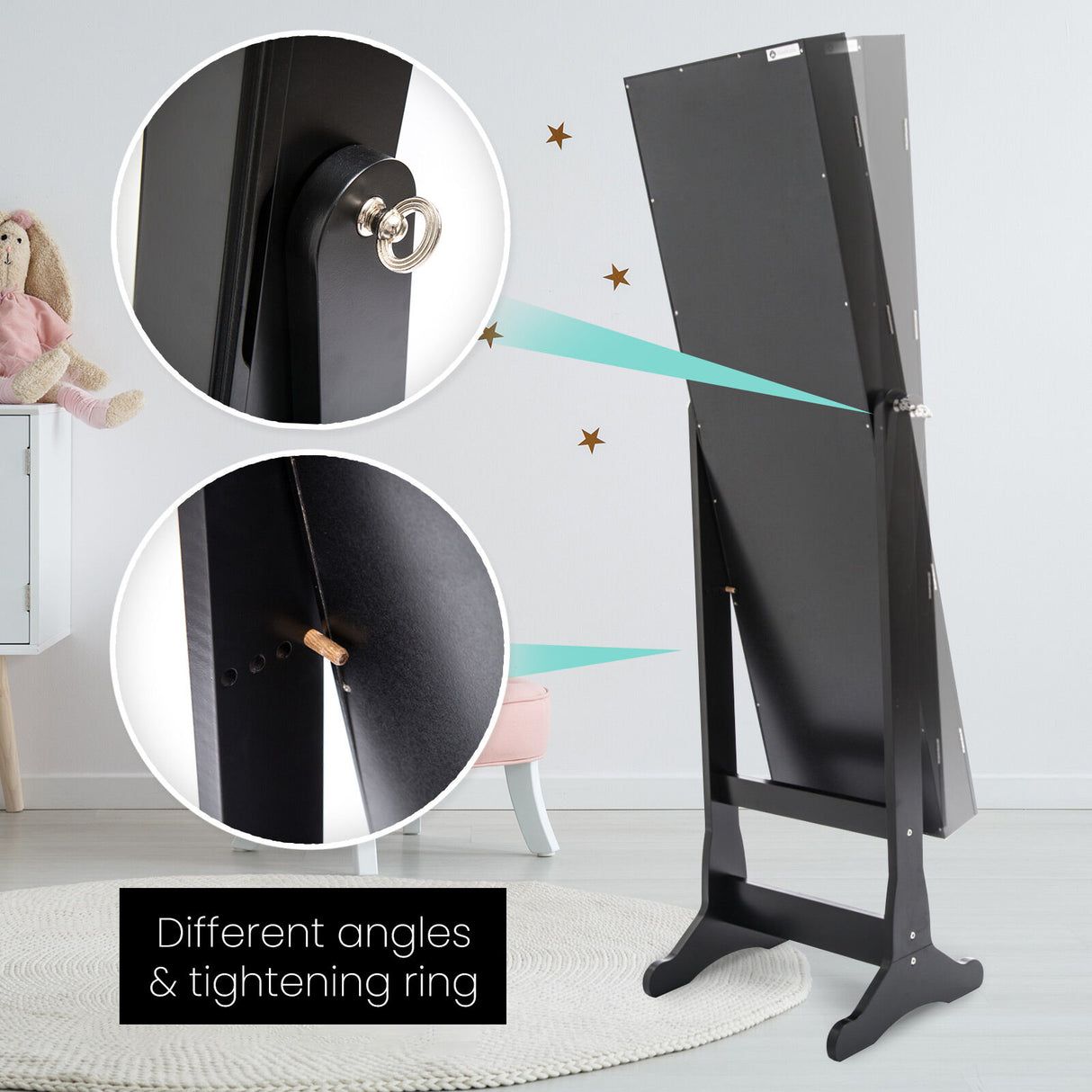 Mirror Jewellery Cabinet Organiser 2 Drawers LOWE 146cm BLACK