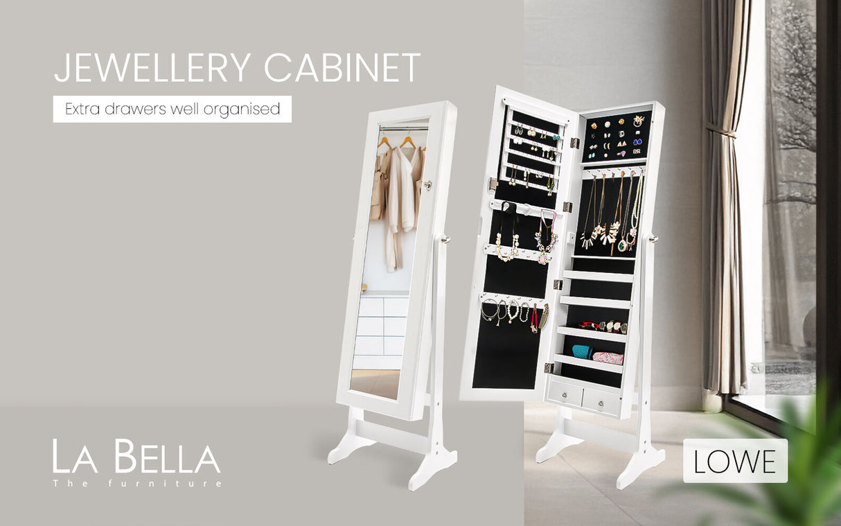 Mirror Jewellery Cabinet Organiser 2 Drawers LOWE 146cm WHITE
