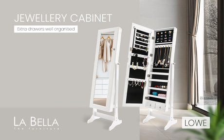 Mirror Jewellery Cabinet Organiser 2 Drawers LOWE 146cm WHITE