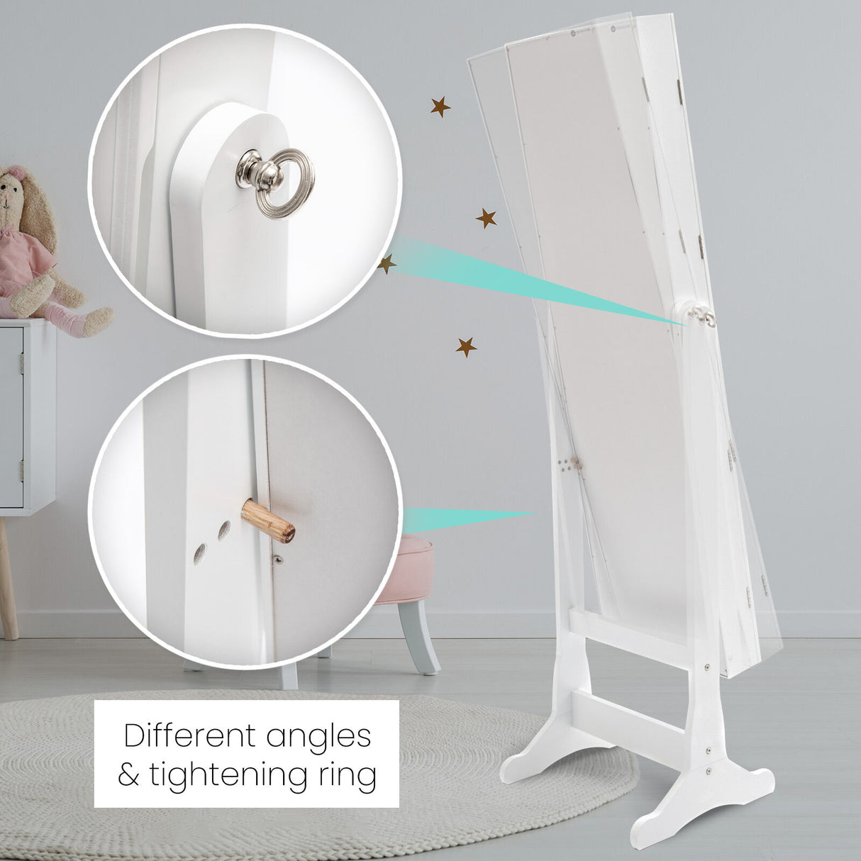 Mirror Jewellery Cabinet Organiser 2 Drawers LOWE 146cm WHITE