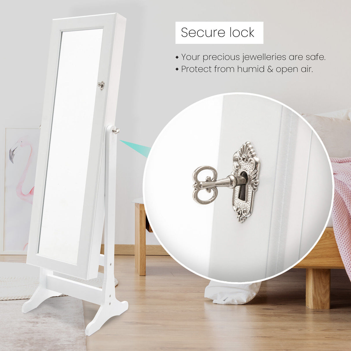 Mirror Jewellery Cabinet Organiser 2 Drawers LOWE 146cm WHITE