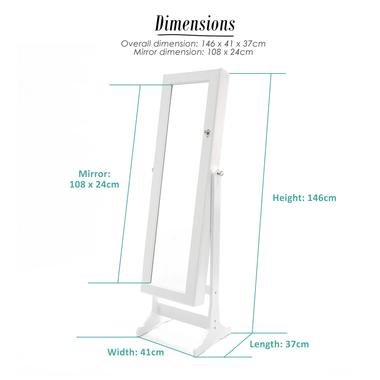 Mirror Jewellery Cabinet Organiser 2 Drawers LOWE 146cm WHITE