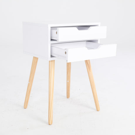 Bedside Table 2 Drawer Wood Leg Storage Cabinet SUZY WHITE