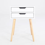 2X Bedside Table 2 Drawer Wood Leg SUZY WHITE