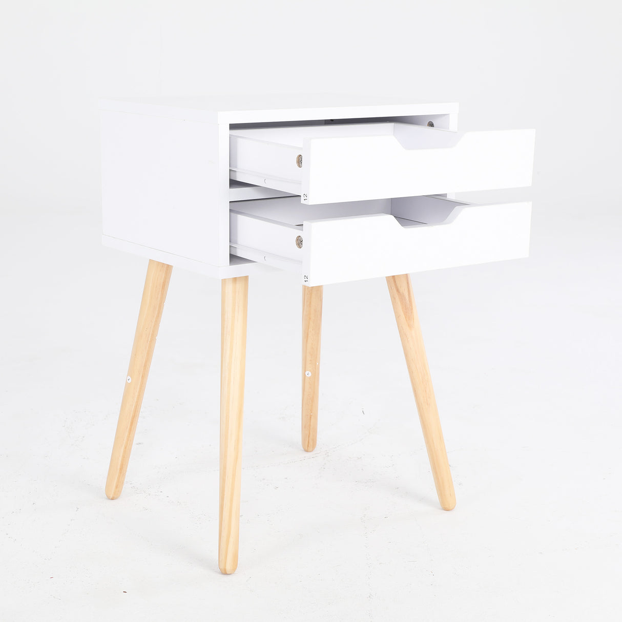 2X Bedside Table 2 Drawer Wood Leg SUZY WHITE