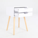 2X Bedside Table 2 Drawer Wood Leg SUZY WHITE