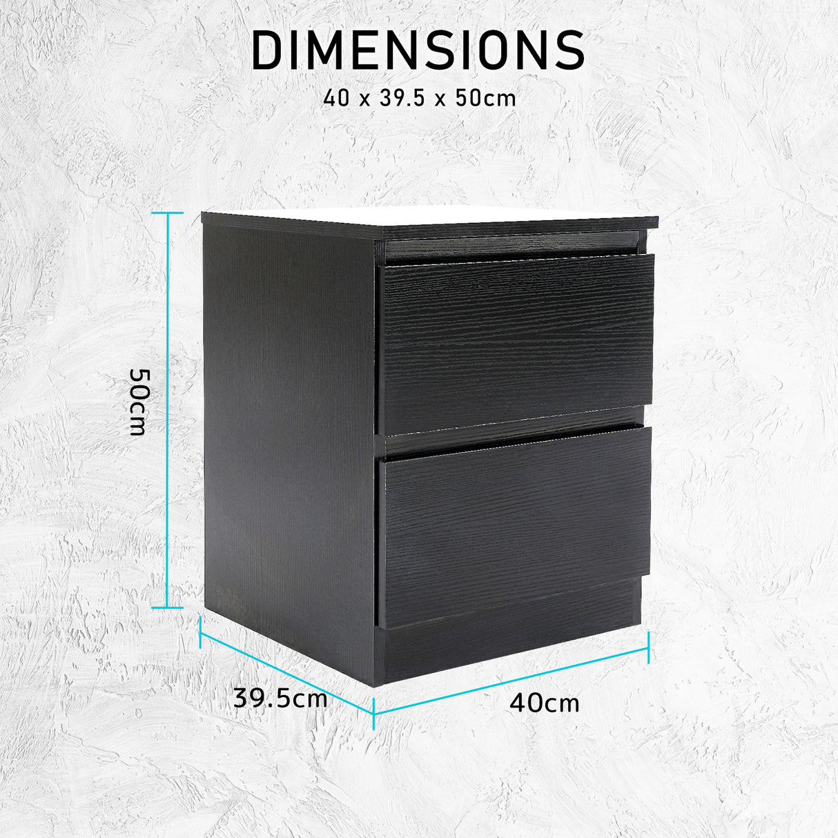 2X Bedside Tables 2 Drawer JOSS BLACK