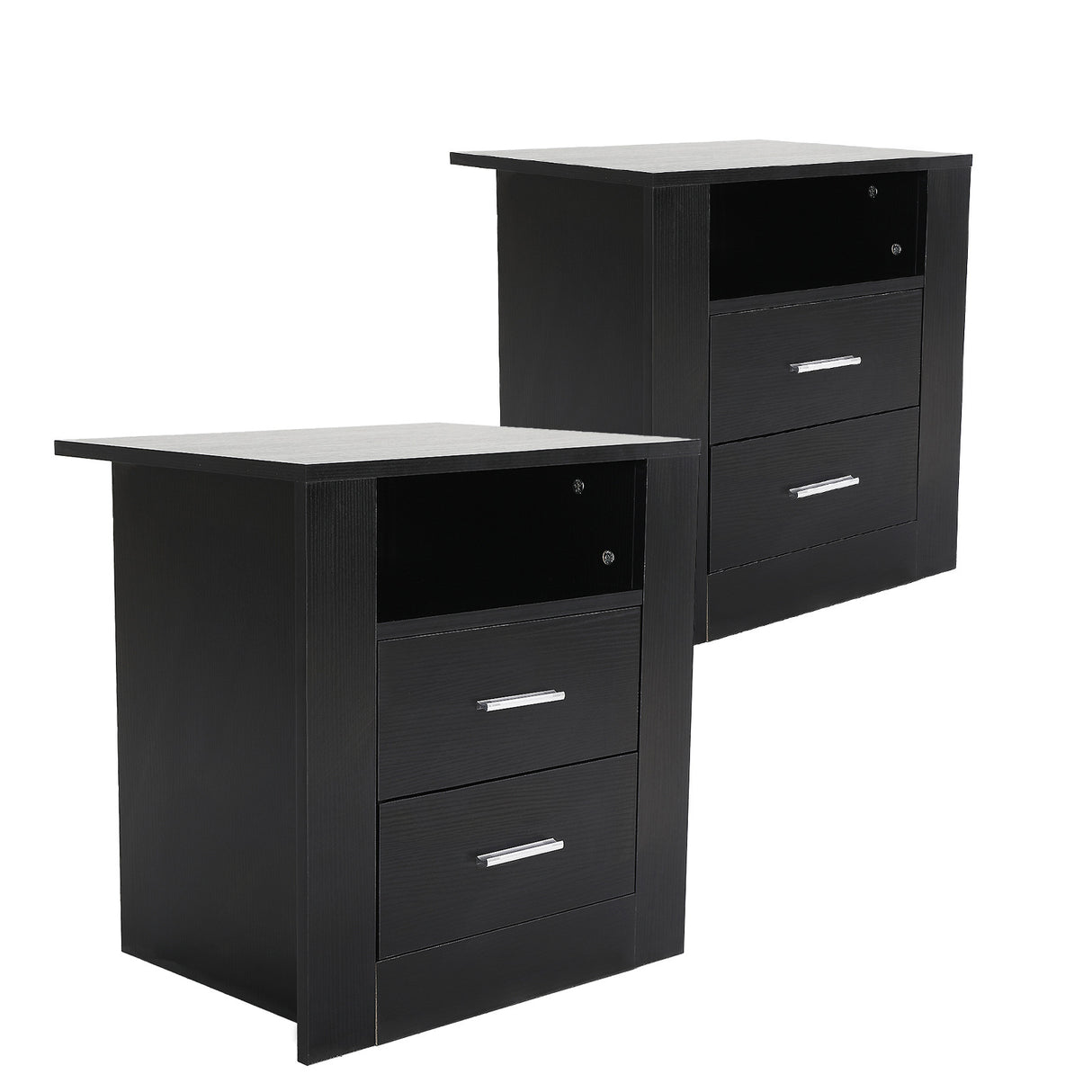 2X Bedside Table Side Storage Cabinet Shelf ZURI BLACK