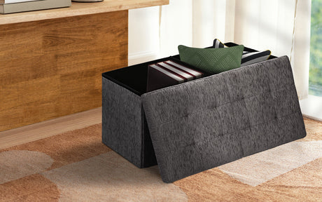 Foldable Storage Ottoman - Flip Lid Side Table Toy Blanket Organiser Seat KIRA BLACK