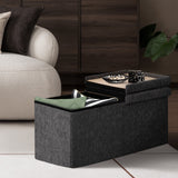 Foldable Storage Ottoman - Flip Lid Side Table Toy Blanket Organiser Seat KIRA BLACK