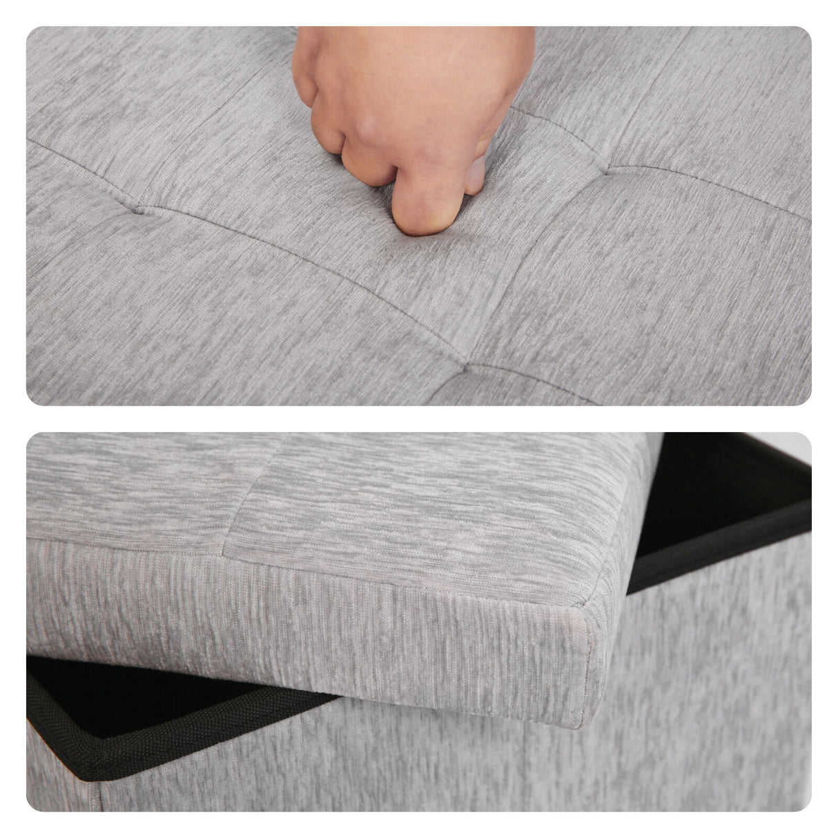 Foldable Storage Ottoman - Flip Lid Side Table Toy Blanket Organiser Seat KIRA GREY