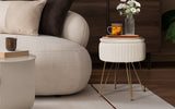 Side Table Storage Ottoman - Velvet Padded Stool Vanity Footstool REMY CREAM BEIGE