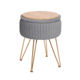 Side Table Storage Ottoman - Velvet Padded Stool Vanity Footstool REMY GREY