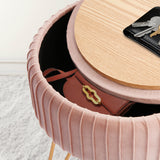 Side Table Storage Ottoman - Velvet Padded Stool Vanity Footstool REMY PINK