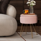 Side Table Storage Ottoman - Velvet Padded Stool Vanity Footstool REMY PINK