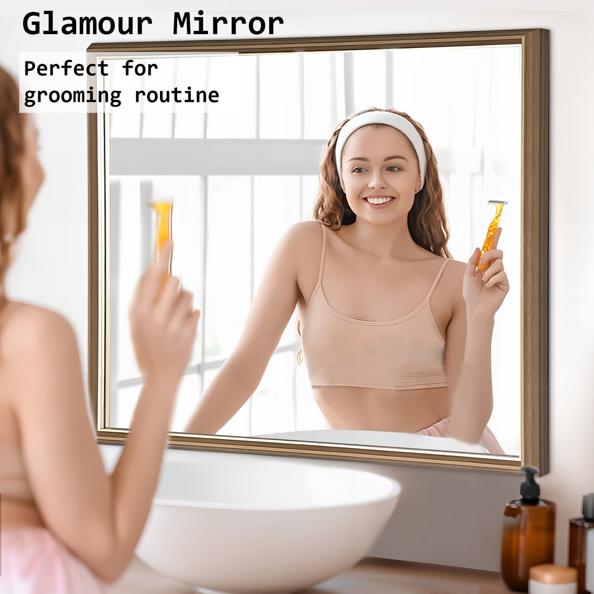 2 Set Wall Mirror Rectangular Frame Bathroom 70x90cm Antique Brown